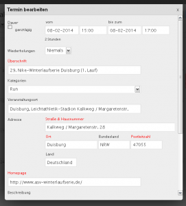Screenshot WP-Plugin Ajax-Event-Calendar - Terminbearbeitung